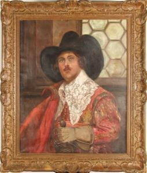 Portrait Of A Cavalierin Red Oil Painting by Alex De Andreis