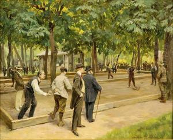 Les Joueurs De Boules Huile Sur Carton Signee En Bas A Droite Oil Painting by Alex De Andreis