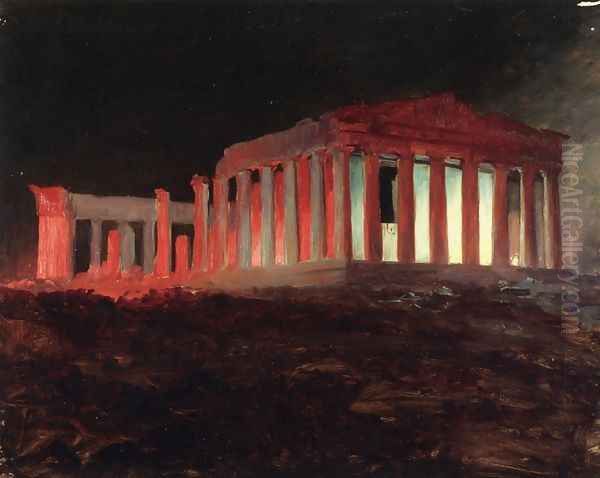 Parthenon, Athens, from the Northwest (Illuminated Night View) Oil Painting by Frederic Edwin Church