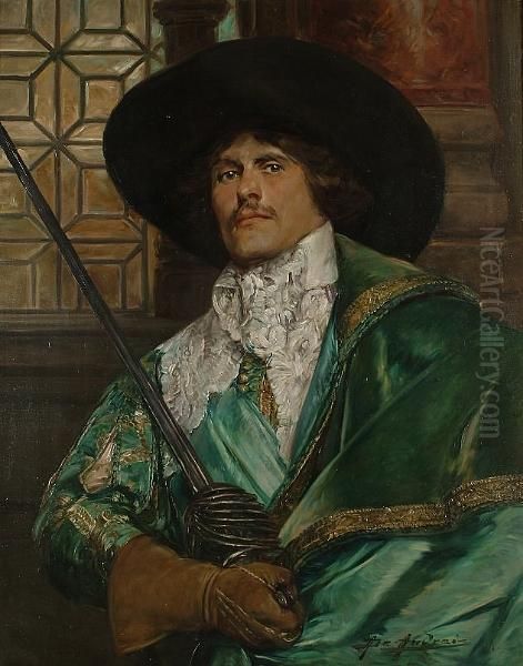 A Cavalier Holding A Sword Oil Painting by Alex De Andreis