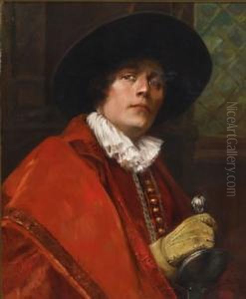 Cavalier In A Red Cloak Oil Painting by Alex De Andreis