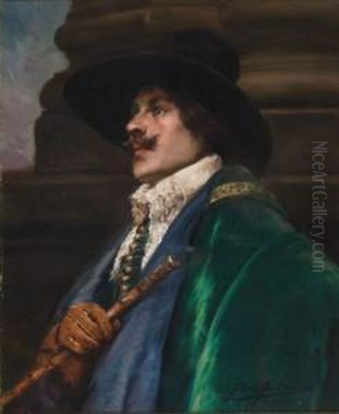 Cavalier In A Green Cloak Oil Painting by Alex De Andreis