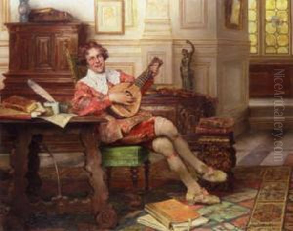 Mandolin Player Oil Painting by Alex De Andreis