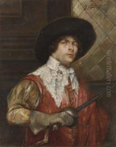 A Cavalier Holding A Sword Oil Painting by Alex De Andreis