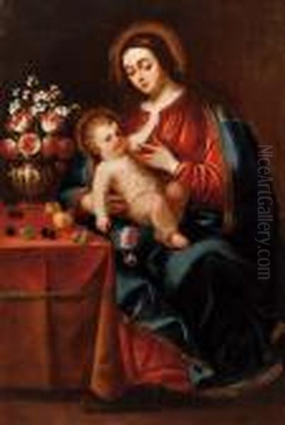 La Madonna Che Allatta Il Bambino Oil Painting by Juan De Arellano