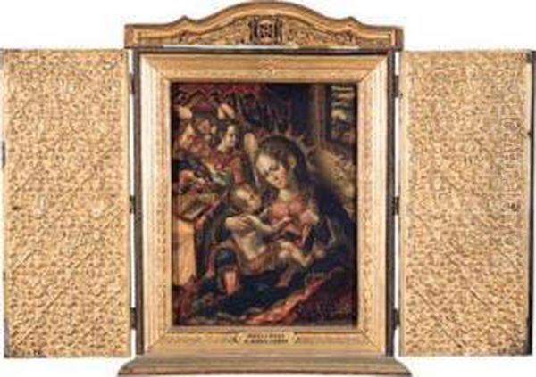 The Madonna And Child With Angels Oil Painting by Josefa De Ayala