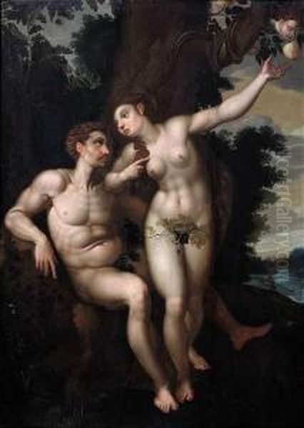 Adam And Eve.oil/oak Oil Painting by Jacob I De Backer