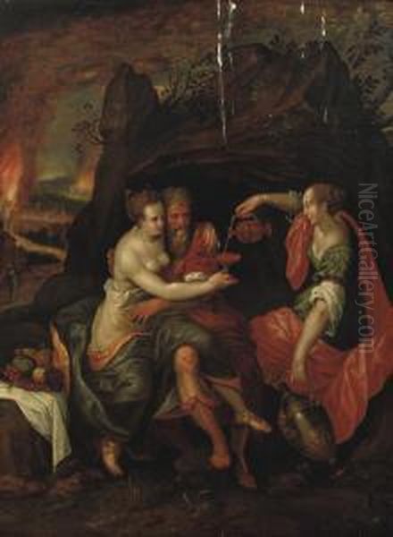 Lot And His Daughters Oil Painting by Jacob I De Backer