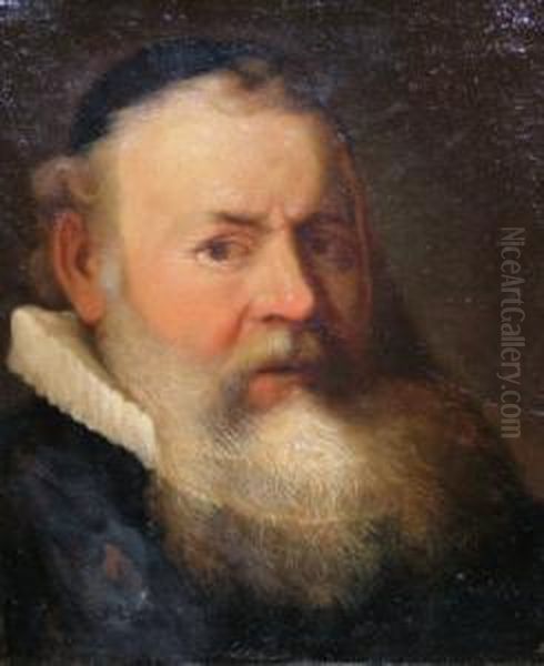 Portrait Of A Gentleman Quarter-length In White Ruff And Black Coat Turned To The Right Oil Painting by Jacob I De Backer