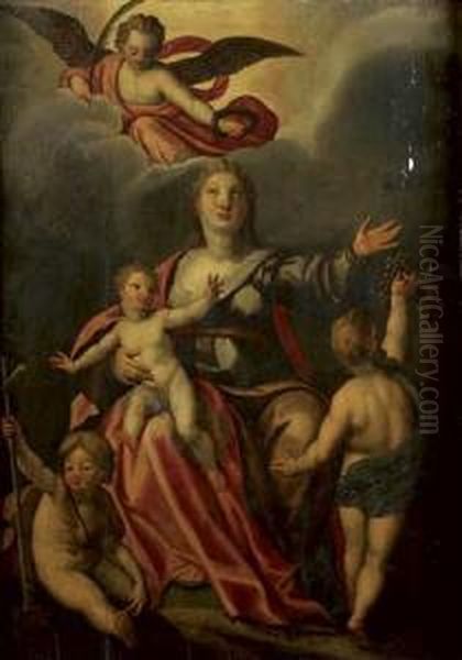 La Vierge A L'enfant Et Saint Jean-baptiste Oil Painting by Jacob I De Backer