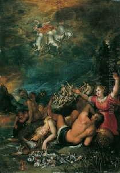 Der Sturz Des Phaeton (nach Ovid, Met. Oil Painting by Jacob I De Backer