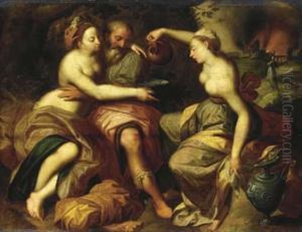 Lot And His Daughters Oil Painting by Jacob I De Backer