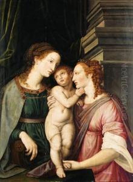 The Virgin And Child Adored By A Female Saint Oil Painting by Jacob I De Backer