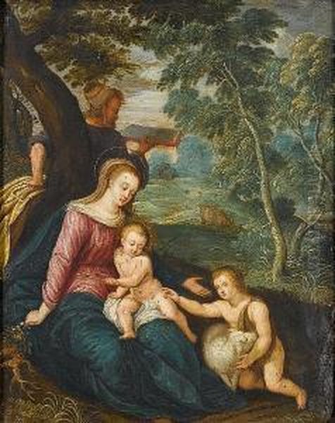 The Holy Family With Saint John 
The Baptist In A Landscape; And The Virgin And Child Attended By Angels 
And The Holy Spirit Oil Painting by Cornelis de Baellieur