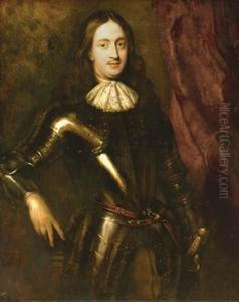 Portrait Of A Gentleman, Three-quarter-length, Standing In Armor Oil Painting by Jan de Baen