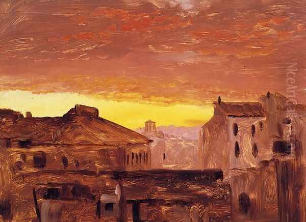 Rooftops at Sunset, Rome, Italy Oil Painting by Frederic Edwin Church