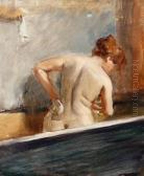 Lili Au Bain Oil Painting by Albert De Belleroche