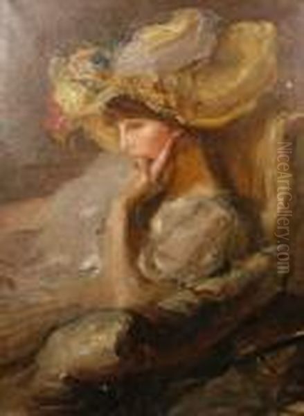 La Femme Au Chapeau Jaune Oil Painting by Albert De Belleroche