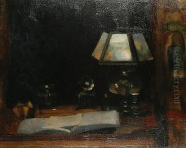 Still Life Of A Desktop Oil Painting by Albert De Belleroche