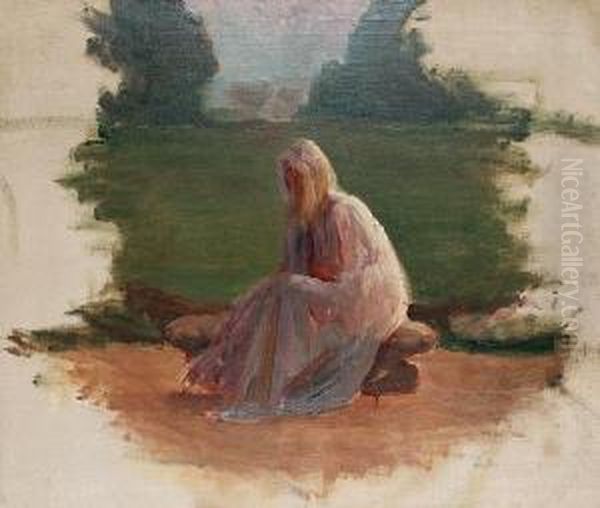 A Cloaked Figure Seated In A Landscape Oil Painting by Albert De Belleroche