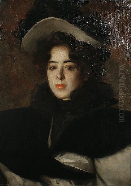 Portrait Of Nana Oil Painting by Albert De Belleroche