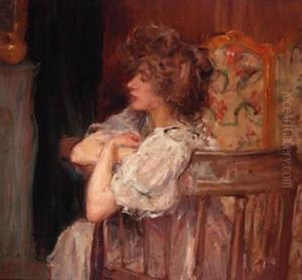 A Thoughtful Moment Oil Painting by Albert De Belleroche