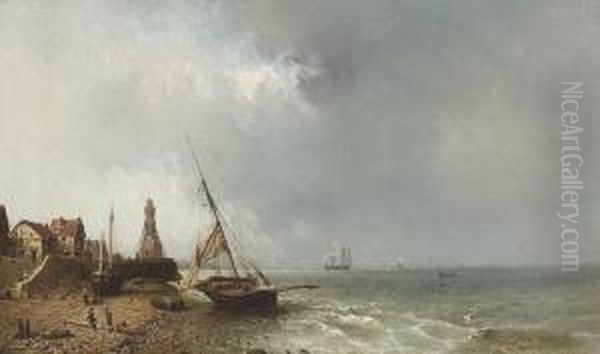 Hafenpartie An Der Nordfranzosischen Kuste. Oil Painting by Tony Francis De Bergue