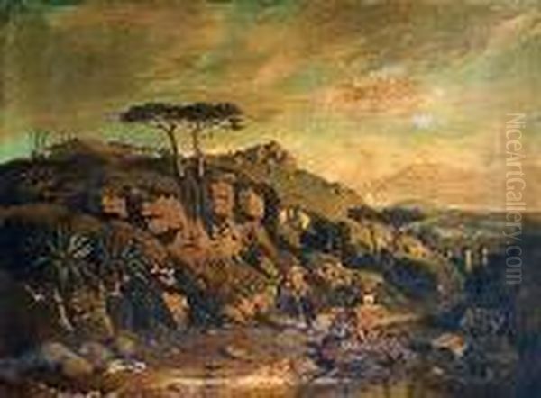 Paisaje Rocoso Con Figuras Oil Painting by Tony Francis De Bergue