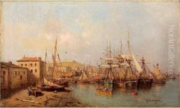 Un Port Oil Painting by Tony Francis De Bergue