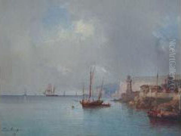 < Vue De Port Italien >. Oil Painting by Tony Francis De Bergue