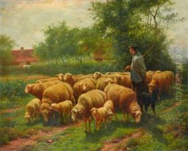 Sheep Herder With Flock Oil Painting by Franz De Beul