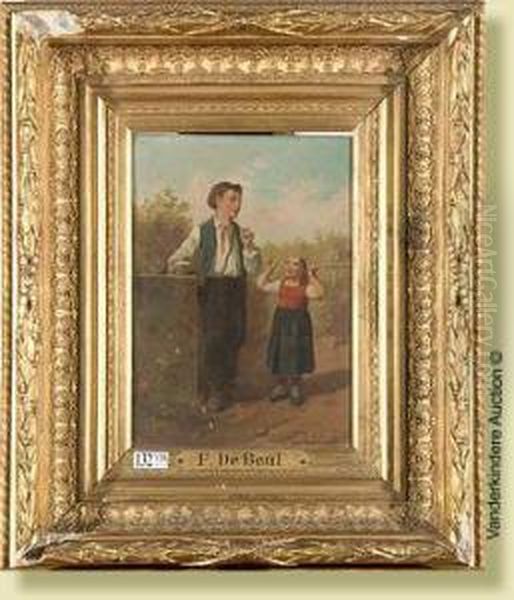 Enfants Faisant Des Bulles De Savon Oil Painting by Franz De Beul