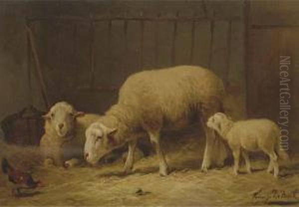 Sheep In A Stable Oil Painting by Franz De Beul