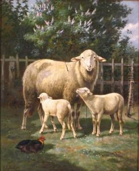 Sheep & Hen Oil Painting by Henri De Beul