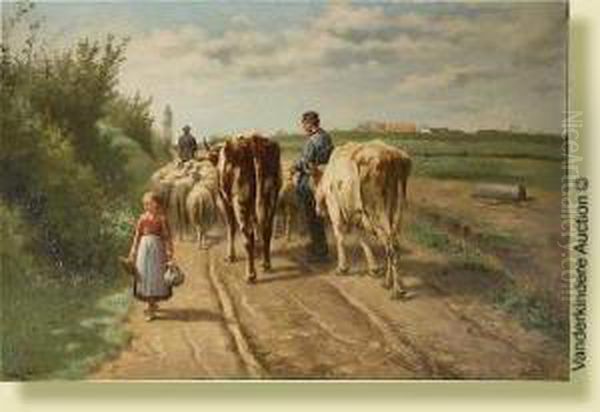 Le Depart En Prairie Oil Painting by Henri De Beul