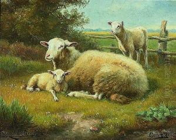 Schaf Mit Zwei Lammern Oil Painting by Henri De Beul