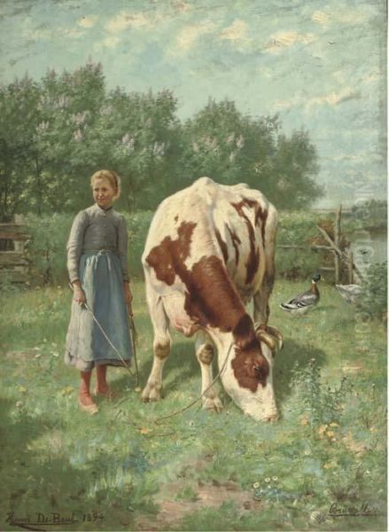 The Little Cowherdess Oil Painting by Henri De Beul