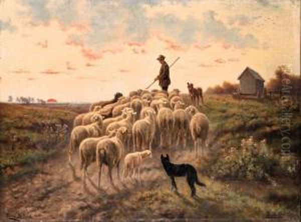 Shepherding The Flock Oil Painting by Henri De Beul