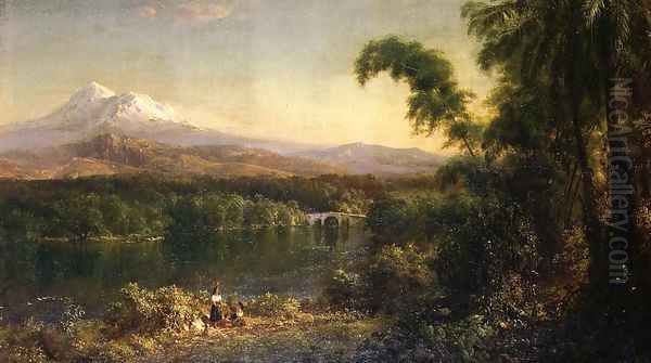 Figures In An Ecuadorian Landscape Oil Painting by Frederic Edwin Church