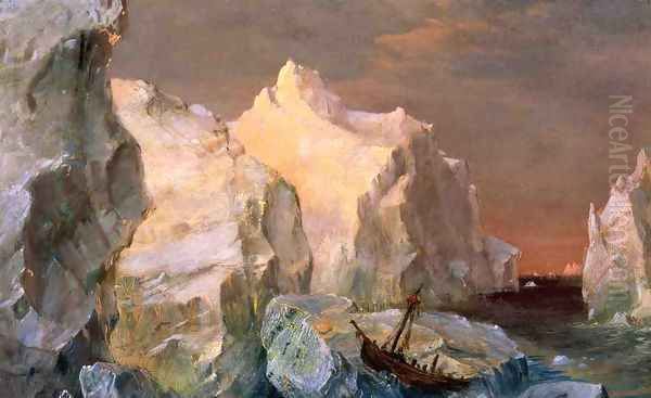 Icebergs And Wreck In Sunset Oil Painting by Frederic Edwin Church