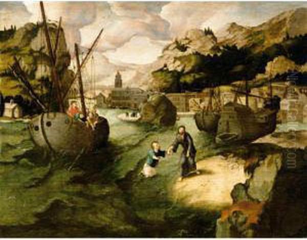 Saint Peter Walking On Water Oil Painting by Herri met de Bles