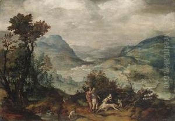 An Extensive Landscape With 
Venus And Adonis(?); And An Extensivelandscape With Mercury And Argus Oil Painting by Herri met de Bles