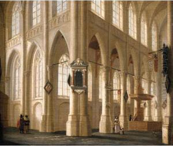 A Church Interior With Figures Oil Painting by Daniel de Blieck