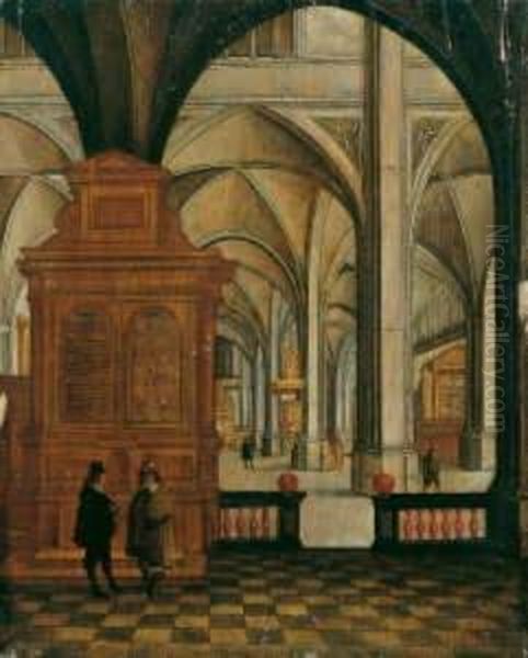 Kircheninterieur Mit Konversierenden Herren Oil Painting by Daniel de Blieck