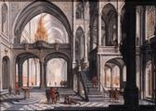 Worshippers In A Gothic Church Oil Painting by Daniel de Blieck