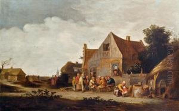 Dorfszene Mit Bauern Vor Einer Taverne Oil Painting by Pieter de Bloot