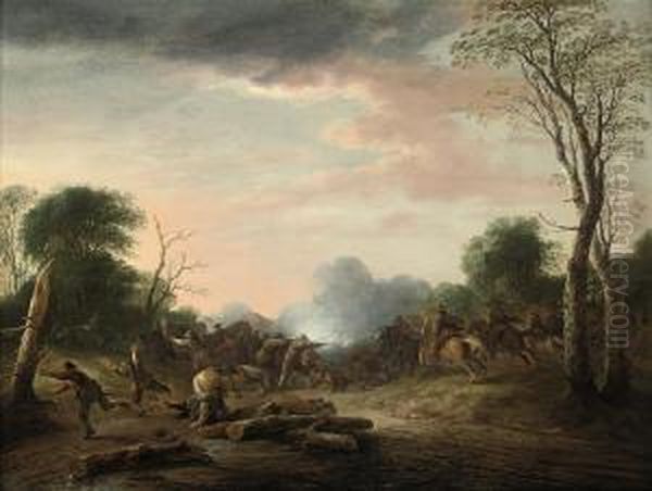 An Ambush In A Wooded Landscape Oil Painting by Pieter de Bloot