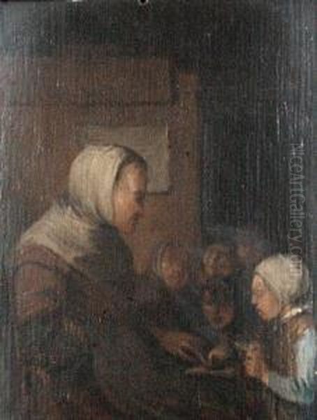 Women And Children Reading From A Book Oil Painting by Pieter de Bloot