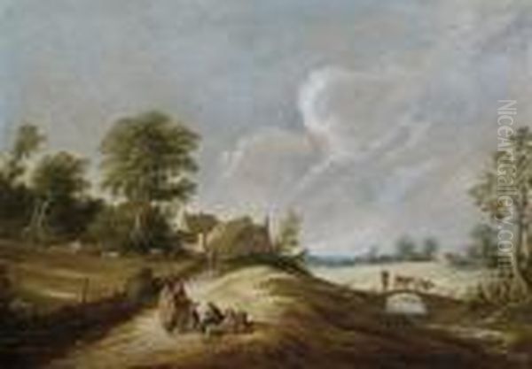 A Wooded Landscape With A Gypsy Family On A Track Oil Painting by Pieter de Bloot