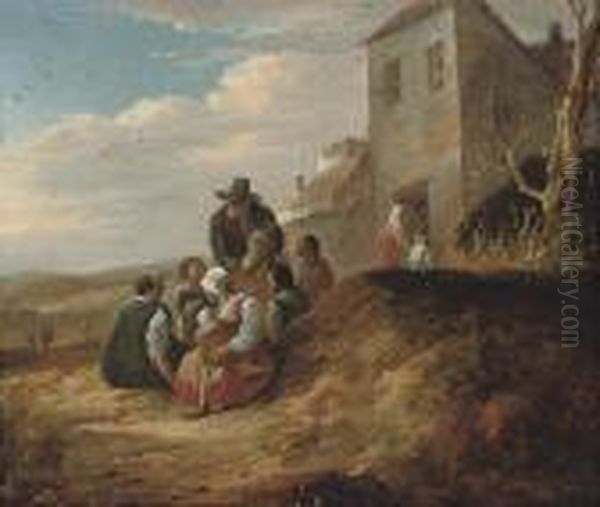 A Wooded Landscape With Travellers At Rest By A Cottage Oil Painting by Pieter de Bloot